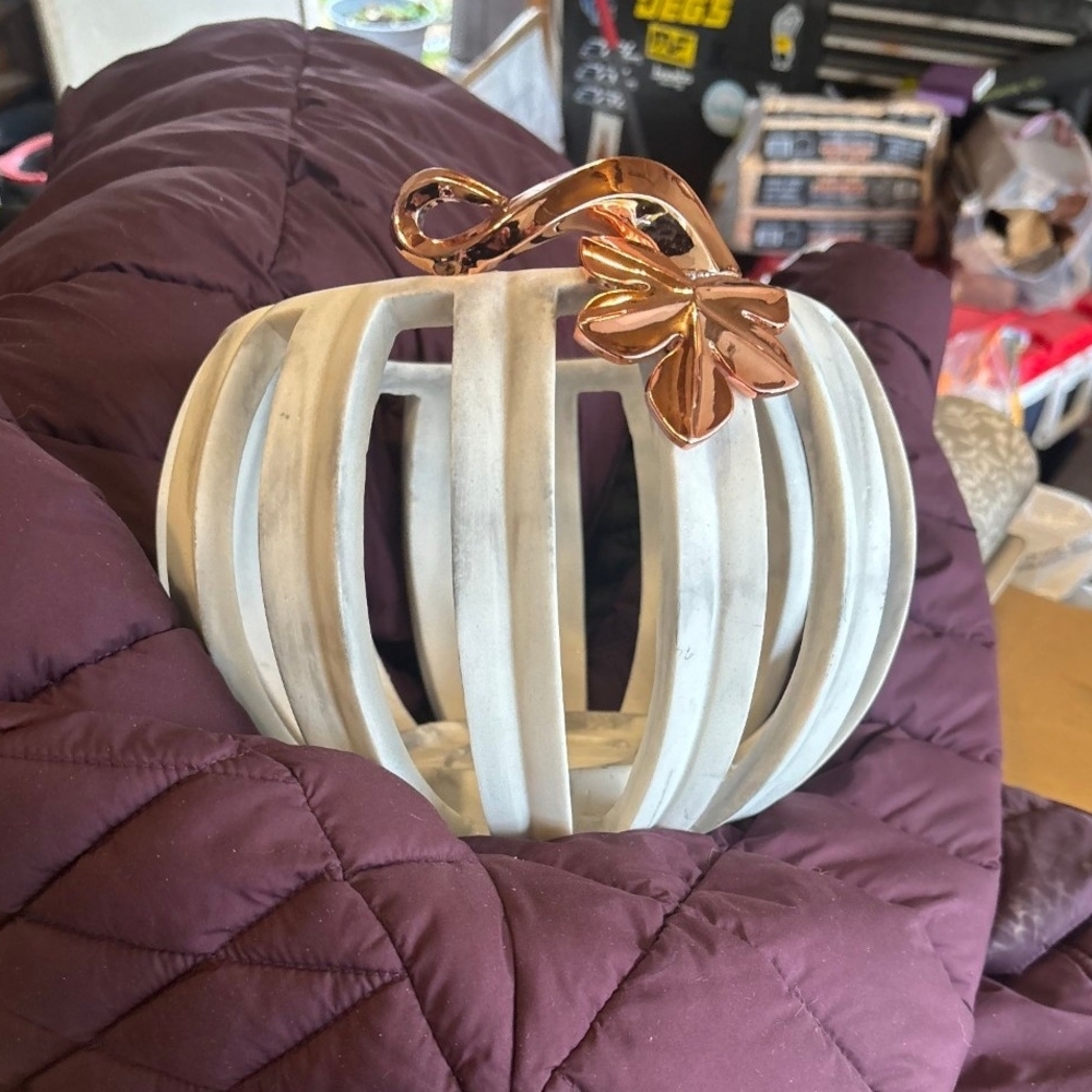 Bath & Body Works White and Gold Pumpkin Decor